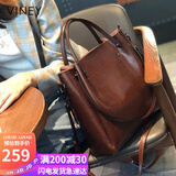 viney牛皮包包女包大容量水桶包轻奢单肩斜挎生日礼物高级感送女友老婆