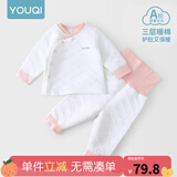 优奇婴儿衣服秋冬套装宝宝保暖夹棉内衣高腰护肚男女儿童2件套秋冬装 秋冬【高腰】浅红 73