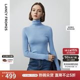 朗姿【朗姿羊毛Basic衣橱】纯羊毛法式毛针织衫冬季新款修身长袖毛衣 天蓝色 M