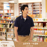 TOMMY HILFIGER25春夏新款男透气珠地网眼通勤修身短袖T恤/镶边翻领POLO衫 【合身款】午夜深蓝CHS M