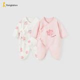 童泰婴儿连体衣春秋季纯棉衣服初生宝宝蝴蝶哈衣爬服和尚服粉色52cm