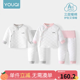 优奇婴儿衣服秋冬套装宝宝保暖夹棉内衣高腰护肚男女儿童2件套秋冬装 2套【雅灰+浅红】 66