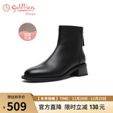 金利来（Goldlion）女鞋瘦瘦靴女加绒保暖秋冬显瘦通勤短靴粗跟时装靴 黑色加绒35