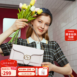 红谷包包女包新款潮流行百搭腋下包女士牛皮单肩小方包生日礼物 米白