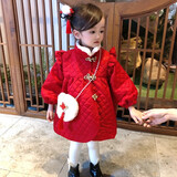 丹鸟王女童唐装冬季外套小女孩中国风女宝宝旗袍公主生日加绒新年拜年服 加绒公主旗袍裙 120码