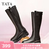 他她（TATA）厚底长筒靴女靴英伦加绒保暖骑士靴高筒靴秋冬新WXK02DG3 黑色(单里) 36