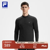 FILA 斐乐官方男子针织长袖上衣2025冬季新款健身运动加绒基础长T 深黑-BK L 175/96A/L