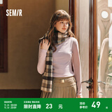 森马（Semir）长袖t恤女短款半高领薄绒轻暖打底衫2024冬新款纯色修身抓绒内搭 橡皮粉61214 XL