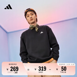 adidas情侣款宽松抓绒圆领长袖卫衣套头衫男女秋季阿迪达斯轻运动 黑色/白   2XL  