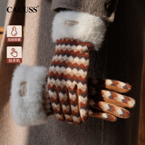 CACUSS手套女冬季加厚保暖骑行防寒针织麂皮绒拼接分指手套 卡其