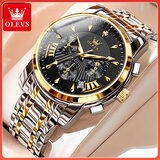 欧利时（OLEVS）瑞士认证品牌手表男多功能日历夜光防水石英表高档商务男士手表 OLEVS-2892-钢带间黑