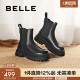 百丽（Belle）切尔西靴女商场同款黑色冬季英伦皮靴短靴X2G2DDD3 黑色-绒里 38 (240mm)
