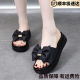 昌祥回力凉拖鞋女外穿2025夏新款厚底蝴蝶结配裙子松糕底休闲凉拖 黑色 36 (230mm)