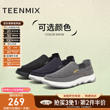 天美意男鞋舒适懒人软底帆布鞋一脚蹬男休闲布鞋 黑色 42