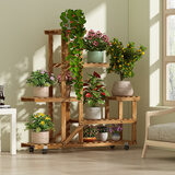 安尔雅松木花架子客厅阳台多肉植物多层组装花台简约置物架花摆架带轮