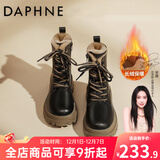 达芙妮秋冬真皮马丁靴女2025最新款厚底增高英伦风短靴加绒加厚雪地靴女 黑卡其【超厚绒】 36