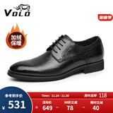 VOLO犀牛男鞋商务正装皮鞋冬季男士内增高透气德比鞋 黑色加绒 42