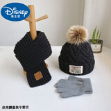 迪士尼宝宝男女童帽子围巾套装两件套秋冬男宝宝针织毛线帽加绒保暖2024新款 72帽 黑色+黑巾+手套 4-12岁(含五指手套)