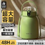 恩尔美（nRMEi）保温杯女款大容量吸管杯温度显示2000ml便携儿童学生大肚水杯子 星野绿1100ml【智能显温+316内胆】