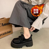 逸兰朵小皮鞋女英伦风2025秋冬季新款加绒厚底女鞋jk配裙子玛丽珍乐福鞋 黑色【加绒加厚款】 36 (230mm)