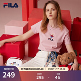 斐乐（FILA）官方女士短袖T恤夏印花运动女装针织短袖套头衫小熊T刺绣上衣 麦町粉-PK XS 155/76A
