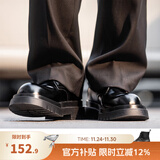 Mr.A德比鞋男款圆头大头鞋黑色工装鞋通勤马丁靴厚底增高休闲皮鞋MRA 亮面黑 44 男码