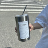 CTRLEND高颜值美式咖啡杯保温杯随行保冷杯带吸管600ml简约不锈钢便携杯 钢本亮光600ml【带吸管】