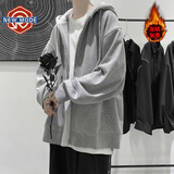 NEW OR MODE开衫卫衣男士潮流牌韩版宽松慵懒风休闲连帽外套学生上衣服男装 灰色(加绒) XL