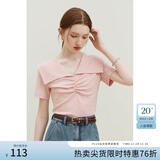 范思蓝恩23FS12684优可丝设计感娃娃领针织短袖女夏季新款 粉色 L