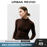UR秋季新款女装简约百搭休闲立领修身长袖T恤UWB440047 深红棕 S