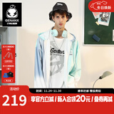 闪电潮牌（GENANX）连帽开衫卫衣男渐变色涂鸦国潮情侣夹克外套男生易穿搭 蓝绿色 2XL