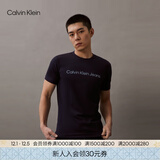 Calvin KleinJeans夏季男女情侣中性休闲年轻多色ck印花修身打底短袖T恤上衣 CHW-深邃蓝 L （推荐145-160斤）