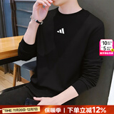 阿迪达斯（adidas）卫衣男装25冬新款运动服棉质透气舒适跑步长袖休闲圆领时尚套头衫 黑/时尚徽标/柔软亲肤/热销款 L 码【175-180cm/150-160斤】
