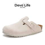 Devo软木鞋男女时尚包头鞋勃肯拖鞋新品休闲外穿拖鞋3624 米白反绒牛皮 38 （建议拍小一码）