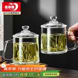青苹果泡茶杯带盖 无铅玻璃把手水杯玻璃杯商务会议家用350ML两只装