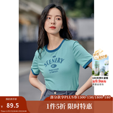 茵曼（INMAN）潮趣印花女装圆领短袖T恤修身显瘦套头短款2025夏季新款上衣 天蓝色 -18525987 M