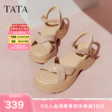 他她（TATA）凉鞋女鞋2025秋季新款休闲厚底法式气质时装凉鞋女 杏色 37