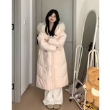 俞兆林（YUZHAOLIN）大毛领中长款羽绒棉服女2025年冬季新款宽松保暖韩系甜美外套 粉红色 M