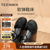 天美意女凉鞋商场同款水钻厚底休闲时尚女鞋2025新款 黑色 37