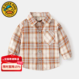 G.DUCKKIDS小黄鸭儿童格子衬衫韩版童装男童长袖衬衣时尚宝宝休闲上衣 暗橘格子 90 cm （建议身高80-85cm）