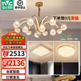 雷士（NVC）北欧轻奢水晶缤纷吊灯半智能客厅吊灯餐厅吊灯现代灯具灯饰套餐 12头吊灯+卧室灯*2【两室一厅】