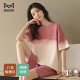 猫人（MiiOW）女士睡衣女夏季纯棉时尚韩版圆领短袖短裤宽松可外穿家居服套装