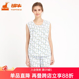 铜牛家居睡衣春夏棉汗布印花女短裤中年标准居家短裤VD003 蓝调花语-白-浅蓝 L (170/95)