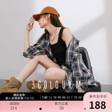 三彩2025秋季新款格纹衬衫宽松中长款衬衣开衫翻领休闲复古M 藏青色格纹 M 160/84A