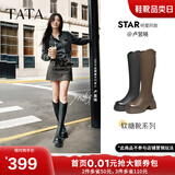 他她（TATA）加绒卢昱晓弹力小V靴软糖靴厚底长筒靴子高跟骑士靴CGG01DG5 黑色（高糖7CM-单里）-CGG01 37