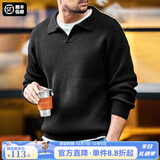 马登工装美式复古海鸥领polo衫宽松慵懒男士套头毛衣秋冬坑条针织衫男 黑色 【v领毛衣男/高级感毛线衣/男士冬季打底衫】 L