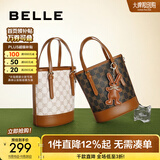 百丽质感水桶包轻奢小众斜挎手提托特包X9001DX2 啡色 F