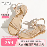 他她（TATA）绝美坡跟凉鞋女外穿一字带时装凉鞋夏季7UA03BL4 金色 36