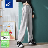 唐狮春夏季新款女休闲裤显瘦高腰抽绳束脚运动裤子女 加绒款/浅麻灰 M