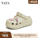 他她（TATA）洞洞鞋女防滑厚底2025秋季新款外穿包头拖鞋凉鞋DWGN1BH4 杏色（7cm跟高） 37-38